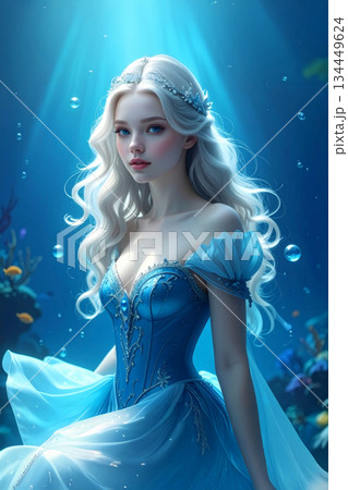 青い海の異次元に佇む幻想的なお姫様 青い海の異次元に佇む幻想的なお姫様 134449624