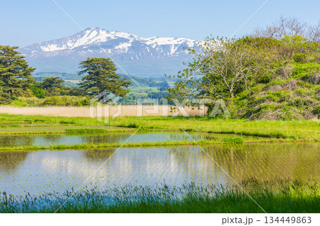 初夏の秋田県にかほ市 象潟九十九島と鳥海山 初夏の秋田県にかほ市 象潟九十九島と鳥海山 134449863