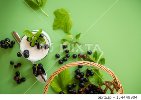 Creamy blackcurrant dessert in minimalism Creamy blackcurrant dessert in minimalism 134449904