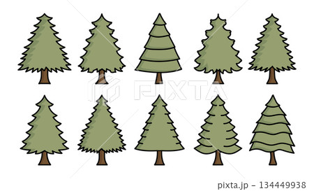 Cartoon Evergreen Trees Illustration.Vector illustration 134449938