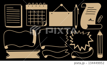 Gold Elements Doodle with Calendar Notes Pen Banner Ribbon Set.Vector Illustration Gold Elements Doodle with Calendar Notes Pen Banner Ribbon Set.Vector Illustration 134449952