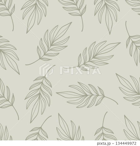 Seamless Pattern Green Palm Leaf Line Hand Drawn Botanical Element.Vector Illustration 134449972
