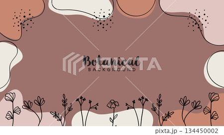 Abstract Botanical Flowers Boho Brown Leaves Hand Drawn Contemporary Banner Background. Abstract Botanical Flowers Boho Brown Leaves Hand Drawn Contemporary Banner Background. 134450002