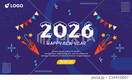 Happy New Year 2026 Celebration Banner Background with Winter Snow.Vector Illustration 134450007