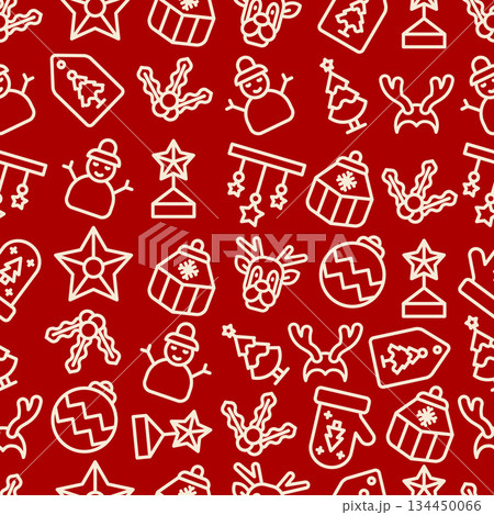 Seamless Pattern Christmas Icons Elements on Red Background.Vector Illustration Seamless Pattern Christmas Icons Elements on Red Background.Vector Illustration 134450066