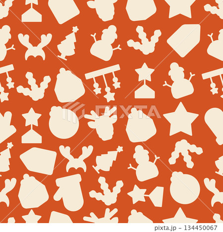 Seamless Pattern Christmas Silhouette Icons on Orange Background.Vector Illustration 134450067