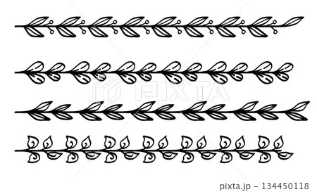 Nature Leaves Divider Vintage Collection Horizontal Border Line Art Design Elements.Vector Illustration 134450118