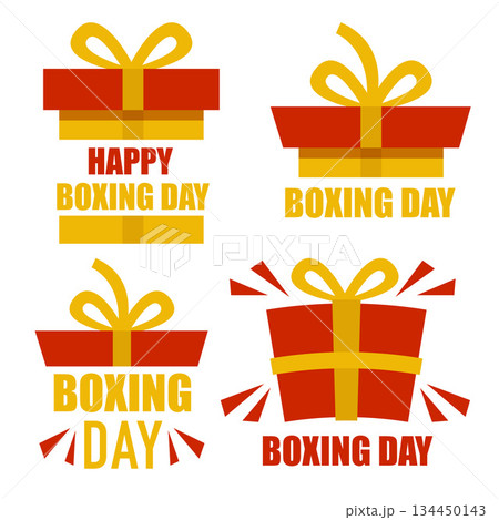 Happy Boxing Day Celebration with Festive Red Gift Box and Decorative Ribbon Bow Collection Flat Illustration Happy Boxing Day Celebration with Festive Red Gift Box and Decorative Ribbon Bow Collection Flat Illustration 134450143