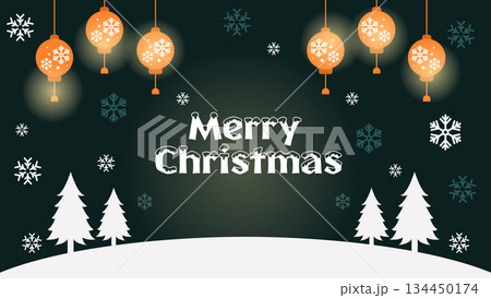 Festive banner illustration for Christmas, featuring white typography, pine trees, and falling snowflakes on a dark green background. Festive banner illustration for Christmas, featuring white typography, pine trees, and falling snowflakes on a dark green background. 134450174