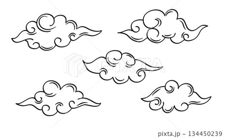Clouds Doodle Hand Drawn Chinese Style Collection Outline Vector Illustration.Vector Set 134450239