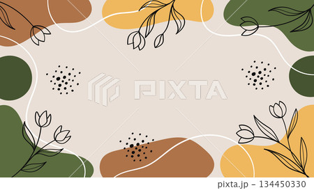 Modern nature banner or background featuring abstract organic shapes in bohemian earth tones Modern nature banner or background featuring abstract organic shapes in bohemian earth tones 134450330
