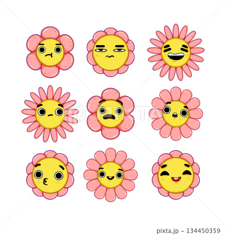 flower character set cartoon vector illustration 134450359