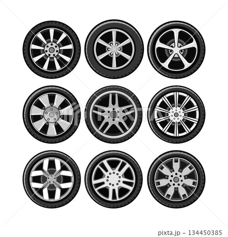 wheel car set cartoon vector illustration 134450385