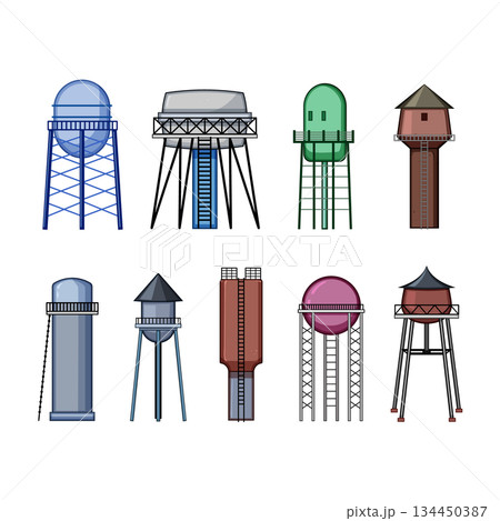 water tower set cartoon vector illustration 134450387