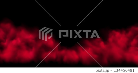 Vector Realistic Red Cloud, Smoke or Fog. Fluffy Cloudscape. Color Overlay Transparent Cloud. Vector Realistic Red Cloud, Smoke or Fog. Fluffy Cloudscape. Color Overlay Transparent Cloud. 134450481