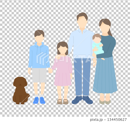 家庭插畫向量素材（兩代人，5人） 134450627