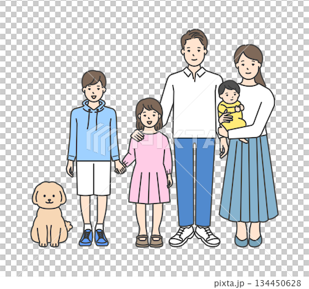 家庭插畫向量素材（兩代人，5人） 134450628