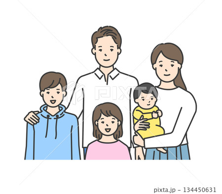 家族のイラストベクター素材（2世代・5人家族） 134450631