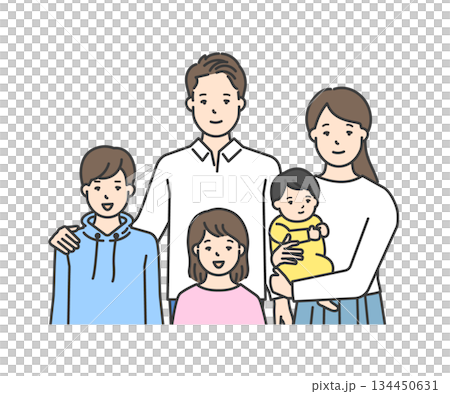 家族のイラストベクター素材（2世代・5人家族） 134450631