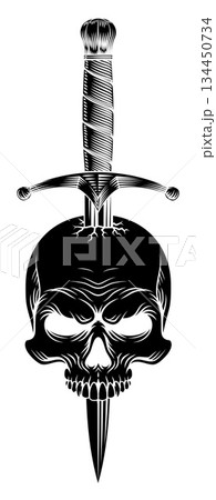 Skull Dagger Knife Tattoo Grim Reaper Illustration 134450734