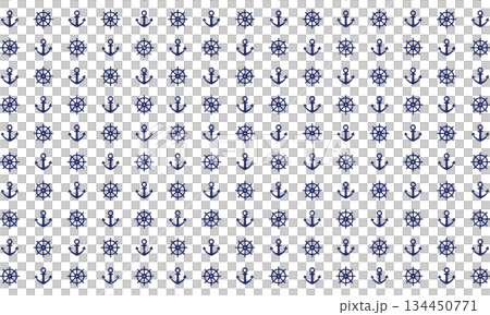 藍色壁紙上印有排列整齊的錨和舵的輪廓 134450771
