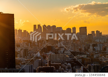 夕焼け空に覆われた新宿副都心 夕焼け空に覆われた新宿副都心 134450848
