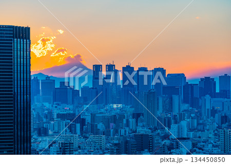 夕焼け空に覆われた新宿副都心 134450850