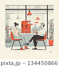 モダンなカフェでコーヒーを飲みながら会話する男女 134450866