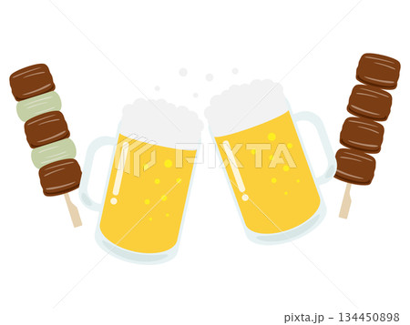 ビールジョッキと焼き鳥 134450898