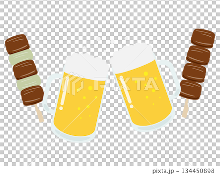 ビールジョッキと焼き鳥 134450898