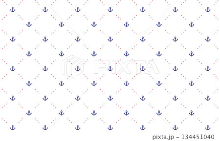 赤、白、青のドットでつながれた船のアンカーマークが入ったひし形のグリッド線 134451040