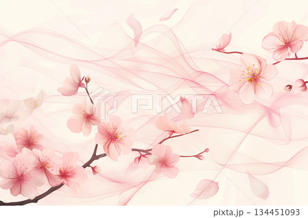 淡い流線と桜の花を描いた背景イラスト 淡い流線と桜の花を描いた背景イラスト 134451093