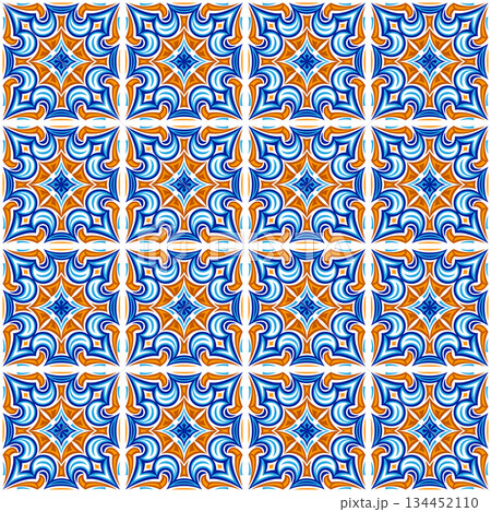 Talavera seamless pattern. Azulejos portugal. Turkish ornament. Moroccan tile mosaic. Spanish porcelain. Ceramic tile, folk print. Spanish pottery. Ethnic background. Talavera seamless pattern. Azulejos portugal. Turkish ornament. Moroccan tile mosaic. Spanish porcelain. Ceramic tile, folk print. Spanish pottery. Ethnic background. 134452110