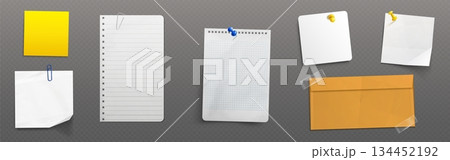 Pinned paper notes set on transparent background Pinned paper notes set on transparent background 134452192