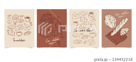 Hand drawn French breakfast poster collection 134452218