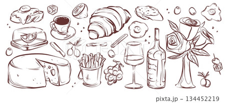 French breakfast food doodle set on white 134452219