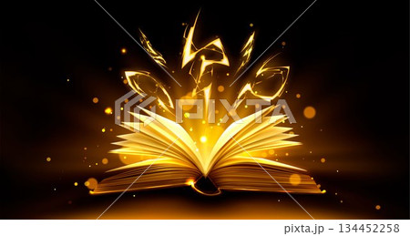 Magic book with yellow lightning bolts on black 134452258
