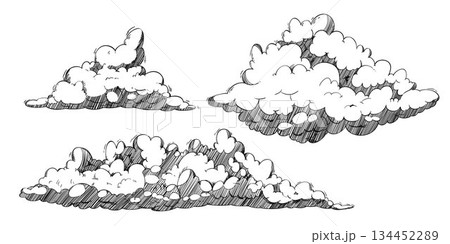 Hand drawn sketch clouds isolated on white Hand drawn sketch clouds isolated on white 134452289