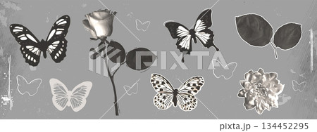 Photocopy butterfly and flowers collage 134452295