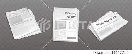 Newspaper mockup set on transparent background 134452296