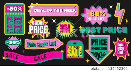 Y2k sale sticker set with retro shop badges 134452302