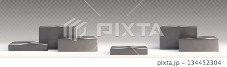 3D set of square metal podiums 3D set of square metal podiums 134452304