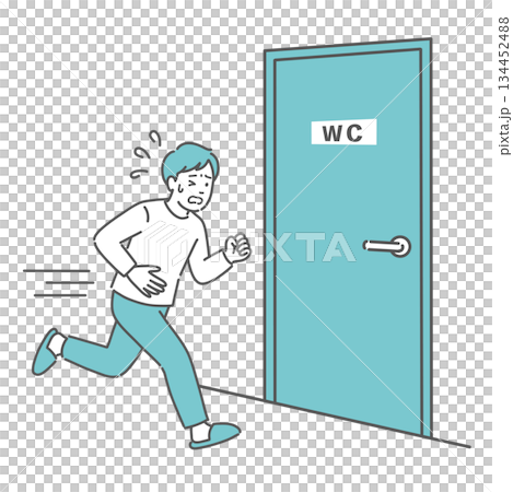 圖：一名男子跑向廁所（腹痛、腹瀉、排便） 134452488