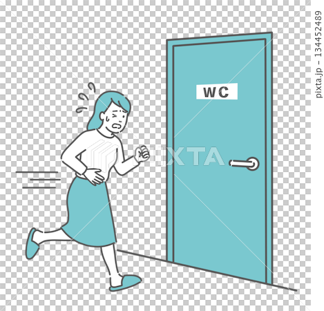 圖：一名女子急忙跑向廁所（腹痛、腹瀉、排便） 134452489