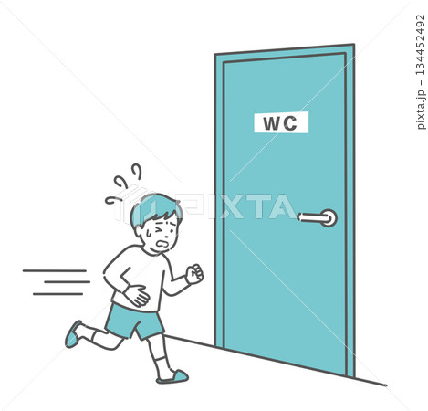 トイレに駆け込む男の子のイラスト(腹痛・下痢・便意・子供) トイレに駆け込む男の子のイラスト(腹痛・下痢・便意・子供) 134452492