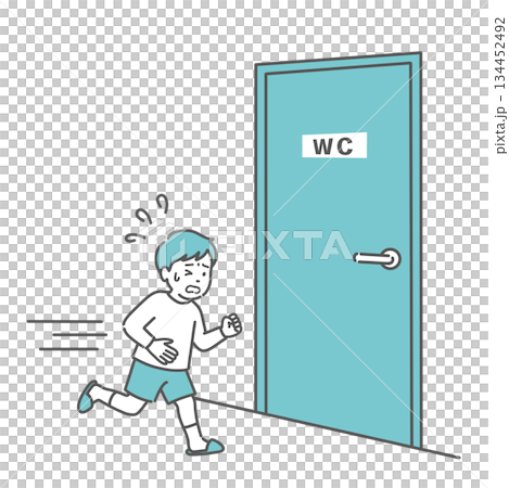 トイレに駆け込む男の子のイラスト(腹痛・下痢・便意・子供) トイレに駆け込む男の子のイラスト(腹痛・下痢・便意・子供) 134452492