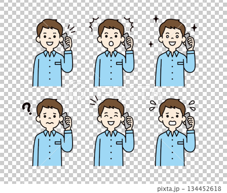 使用智慧型手機通話的男性上半身向量插圖素材集（20-30歲）_彩色 134452618