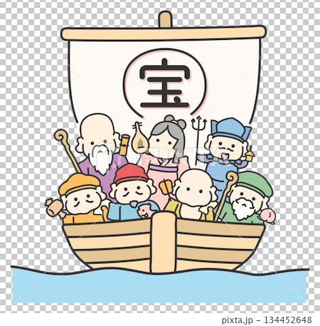 七福神與寶船 黑線彩繪 七福神與寶船 黑線彩繪 134452648