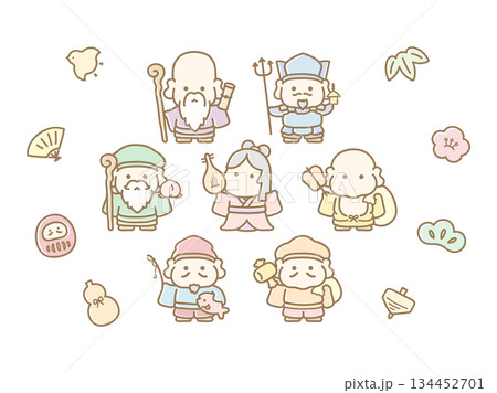 七福神のイラストセット 七福神のイラストセット 134452701