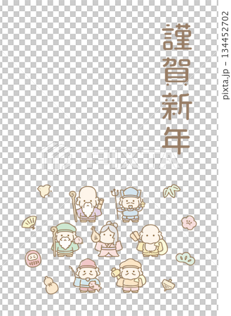 七福神と縁起物の年賀状 134452702